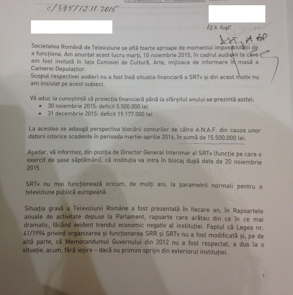 DOCUMENT TVR intră în blocaj după 20 noiembrie