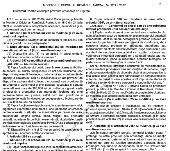 DOCUMENT Ordonanța privind modificarea codurilor penale a fost publicată în Monitorul Oficial la 1 noaptea