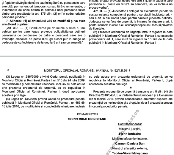 DOCUMENT Ordonanța privind modificarea codurilor penale a fost publicată în Monitorul Oficial la 1 noaptea