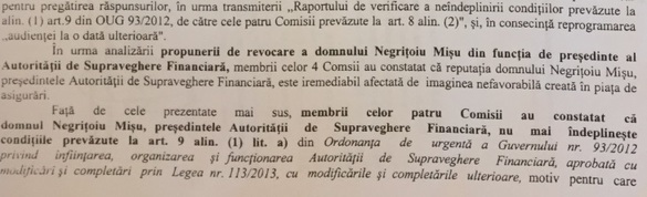 DOCUMENT Conducerea Parlamentului discută astăzi revocarea șefului ASF, Mișu Negrițoiu