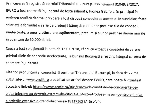 Euroweb: Condițiile de concurență pe piața telecom au devenit extrem de dificile. Au fost introduse măsuri pentru a limita pierderile excesive, evitând dizolvarea. UPDATE Precizările Euroweb