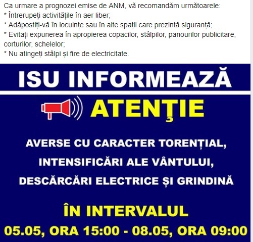 FOTO Avertisment ISU: Stați în casă!