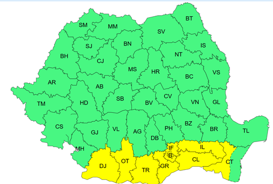 Cod galben de caniculă în mai multe județe ale țării, unde temperaturile ajung la 37 de grade. De sâmbătă seară încep ploile. Cod galben de furtuni în mai multe zone