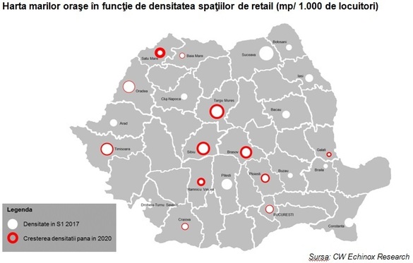 ANALIZĂ Cele mai mari 23 de orașe ale României vor atrage spații de retail de 500.000 metri pătrați în următorii trei ani