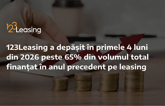 123Leasing a depășit în primele 4 luni din 2026 peste 65% din volumul total finanțat în anul precedent pe leasing