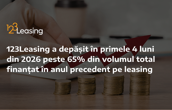 123Leasing a depășit în primele 4 luni din 2026 peste 65% din volumul total finanțat în anul precedent pe leasing