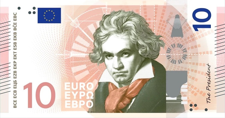 FOTO Cum ar putea arăta noile bancnote euro. Beethoven și Marie Curie vs păsări și râuri
