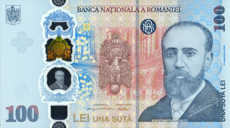 FOTO Bancnotă aniversară de 100 lei. Banca Națională a României lansează în circuitul numismatic o bancnotă dedicată lui Eugeniu Carada