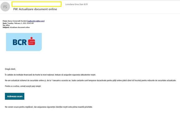 FOTO Atacuri de tip phishing la adresa clienților BCR