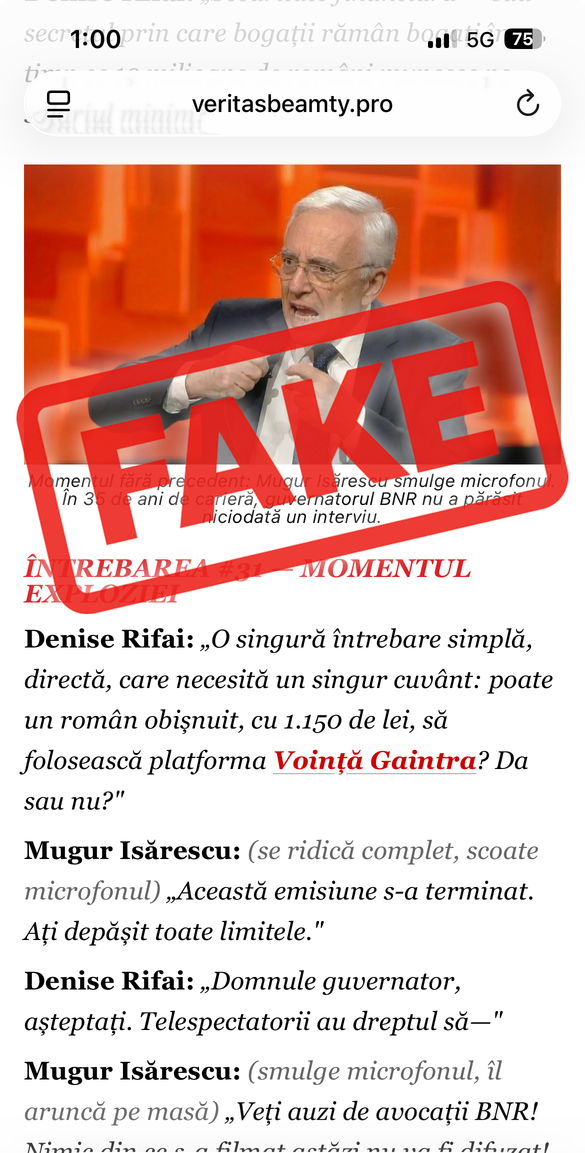 Nou deepfake lansat cu guvernatorul Mugur Isărescu FOTO