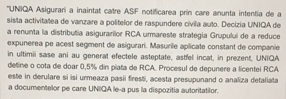 ULTIMA ORĂ CONFIRMARE Uniqa Asigurări iese de pe piața RCA, ASF a semnat decizia