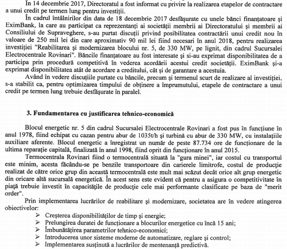 DOCUMENT Complexul Energetic Oltenia vrea să împrumute un sfert de miliard de lei cu garanția statului pentru a prelungi viața blocului 5 Rovinari, pus în funcțiune în regimul Ceaușescu