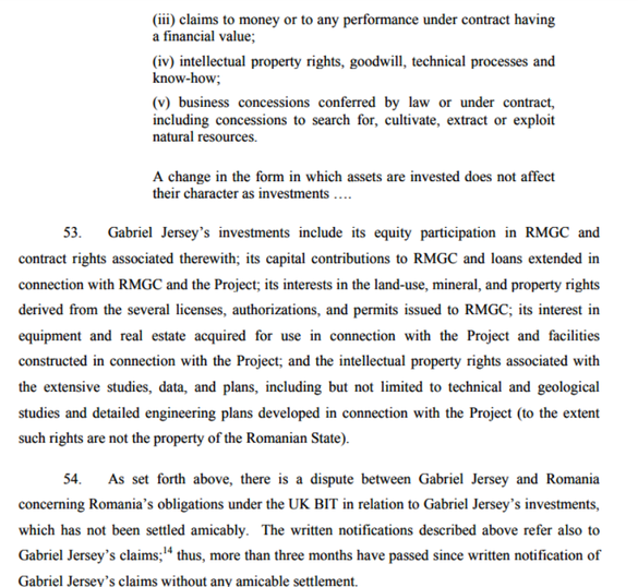 Sursă: Cererea de arbitraj depusă la ICSID de Gabriel Resources