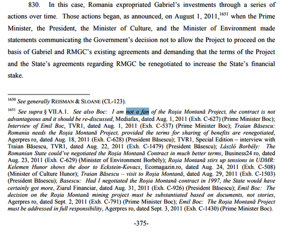 DOCUMENT Cum a calculat Gabriel Resources că i s-ar cuveni despăgubiri de peste 4 miliarde de dolari pentru blocarea proiectului Roșia Montană, deși a investit efectiv cu 83% mai puțin