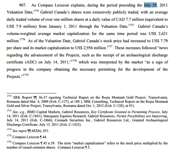 DOCUMENT Cum a calculat Gabriel Resources că i s-ar cuveni despăgubiri de peste 4 miliarde de dolari pentru blocarea proiectului Roșia Montană, deși a investit efectiv cu 83% mai puțin