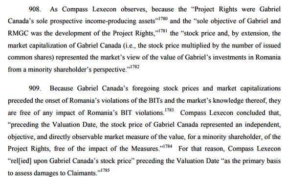 Extrase din memoriul depus de Gabriel Resources la tribunalul ICSID