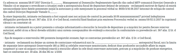 Argumentația ANAF în sprijinul deciziei de revocare a autorizației de antrepozit fiscal a Oil Terminal