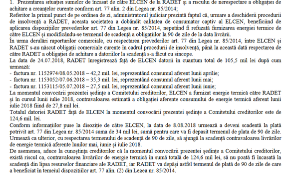 DOCUMENT RADET riscă să nu mai aibă cu ce să producă apă caldă pentru bucureșteni și să fie pusă sub controlul creditorilor pentru 