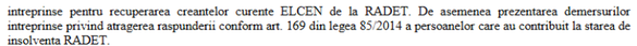 Extras din Convocatorul ședinței Adunării creditorilor ELCEN din 23 august 2018