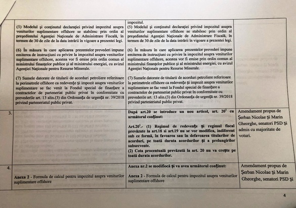 ULTIMA ORĂ DOCUMENT Schimbări de substanță în Legea offshore: nivelul de taxare va fi înghețat pe toată durata exploatărilor, petroliștii își vor putea deduce toate investițiile. Cine s-a semnat pe amendamente UPDATE Documentul a fost aprobat