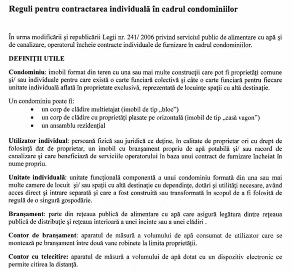 DOCUMENT Apa Nova va instala contoare inteligente de măsurare a consumului de apă în București. Obligații noi de racordare, plus reguli pentru contractarea și facturarea individuală