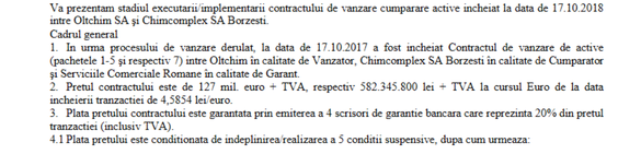 DOCUMENT Ce mai lipsește pentru finalizarea tranzacției de 127 milioane euro Chimcomplex-Oltchim: aprobarea Consiliului Concurenței, avizul CSAT și banii