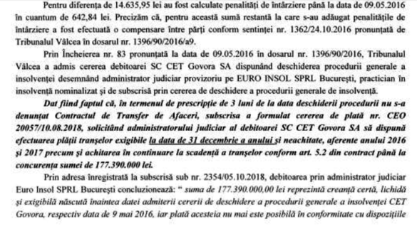 DOCUMENTE O afacere între 2 mari companii de stat parafată la nivel guvernamental riscă să se sfârșească prost. CE Oltenia își cere la tribunal banii pe minele Berbești și Alunu, vândute CET Govora în urmă cu peste 3 ani