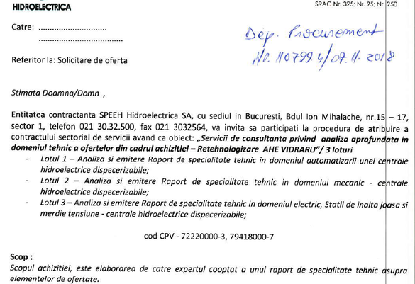 DOCUMENT Hidroelectrica angajează consultanți externi pentru licitația de peste 90 milioane euro de retehnologizare a hidrocentralei Vidraru. Printre companiile care vor contractul - unul dintre cei mai bogați oameni din Cehia