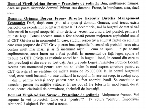 Extras din procesul verbal al ședinței Consiliului Local al Sectorului 1 din 20.09.2018