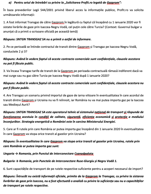 GRAFICE Răspuns ciudat: Transgaz nu a efectuat nicio analiză privind suficiența capacităților de import în eventualitatea în care Gazprom va stopa tranzitul gazelor prin Ucraina