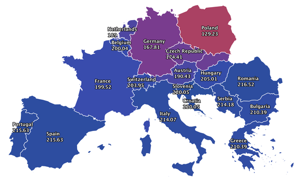 Prețurile PZU de joi din întreaga Europă (Sursa: EnergyLive)
