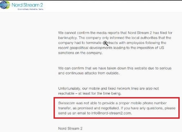 FOTO Nord Stream 2 susține că n-a intrat în insolvență, ci doar și-a concediat angajații și și-a dezactivat pagina de web, după ce a fost atacată cibernetic. Reproșuri la adresa Swisscom