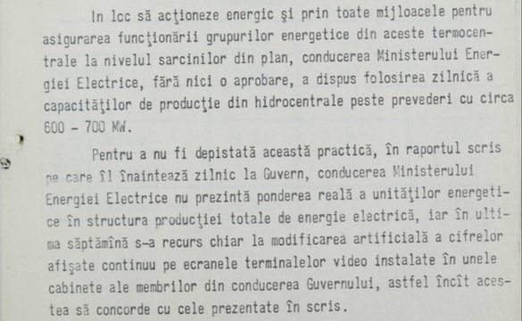 DOCUMENTE DECLASIFICATE Securitatea: Terminalele video de la Guvern au fost manipulate în decembrie 1989 pentru a se ascunde gravitatea stării sistemului energetic