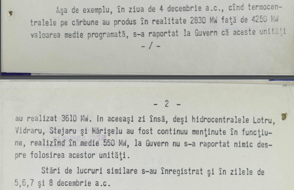 DOCUMENTE DECLASIFICATE Securitatea: Terminalele video de la Guvern au fost manipulate în decembrie 1989 pentru a se ascunde gravitatea stării sistemului energetic