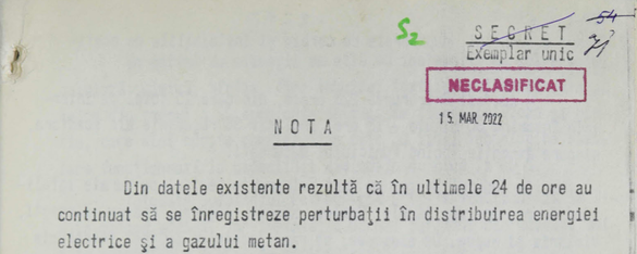 DOCUMENTE DECLASIFICATE Securitatea: Terminalele video de la Guvern au fost manipulate în decembrie 1989 pentru a se ascunde gravitatea stării sistemului energetic