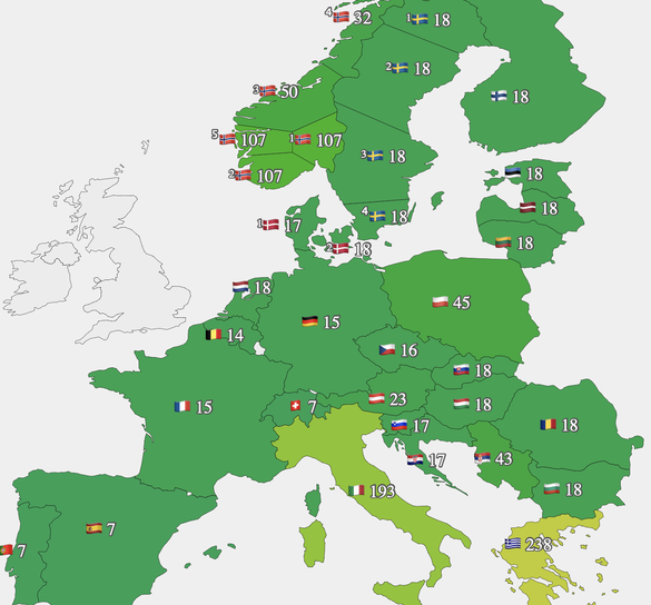 Prețurile energiei cu livrare în prima zi a anului în întreaga Europă (Sursa: Euenergy.live)