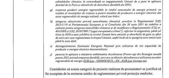 DOCUMENT Prosumatorii să fie scutiți de evaluări de mediu. Intrarea post-factum în legalitate