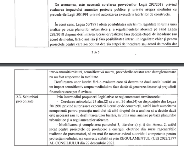 DOCUMENT Prosumatorii să fie scutiți de evaluări de mediu. Intrarea post-factum în legalitate