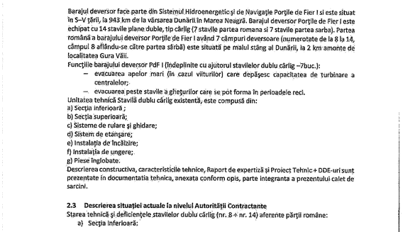 DOCUMENT Hidroelectrica repară barajul deversor de la Porțile de Fier I