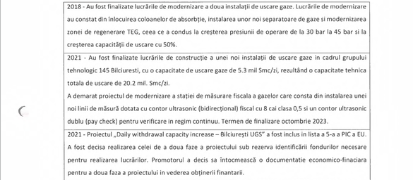 DOCUMENT România avansează cu lucrările de majorare cu 40% a capacității de extracție la cel mai mare depozit de înmagazinare a gazelor naturale din țară. Bani UE