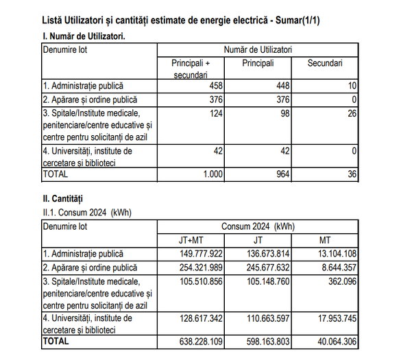 DOCUMENT Trei mari furnizori se bat să vândă statului sute de mii de MWh de energie, pentru 1.000 de structuri publice