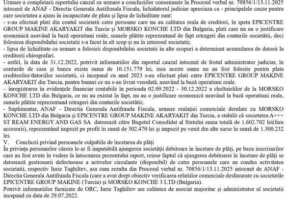 DOCUMENT ANAF: Furnizorul de energie falimentar din România cu datorii neplătite de milioane de euro la gigantul nuclear de stat al Ucrainei ar fi păgubit și statul român