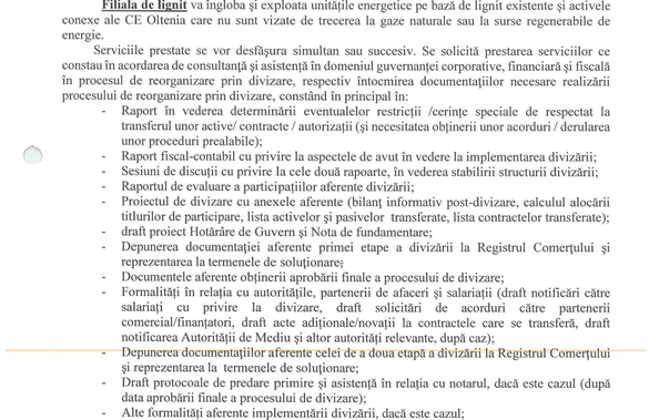 DOCUMENT Complexul Energetic Oltenia pregătește transferul pe o firmă separată al termocentralelor pe cărbune și carierelor de lignit ce vor fi închise