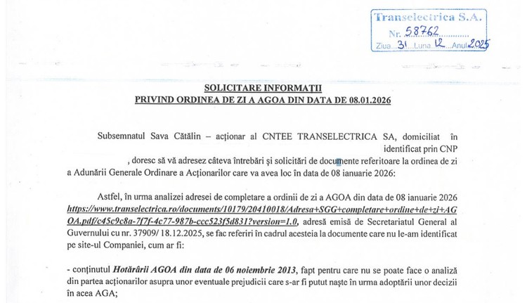 DOCUMENTE Transelectrica i-a dat în judecată pe secretarii generali ai Guvernului din fostele Cabinete Orban și Cîțu. Le impută în total posibile prejudicii de peste 1 milion de euro
