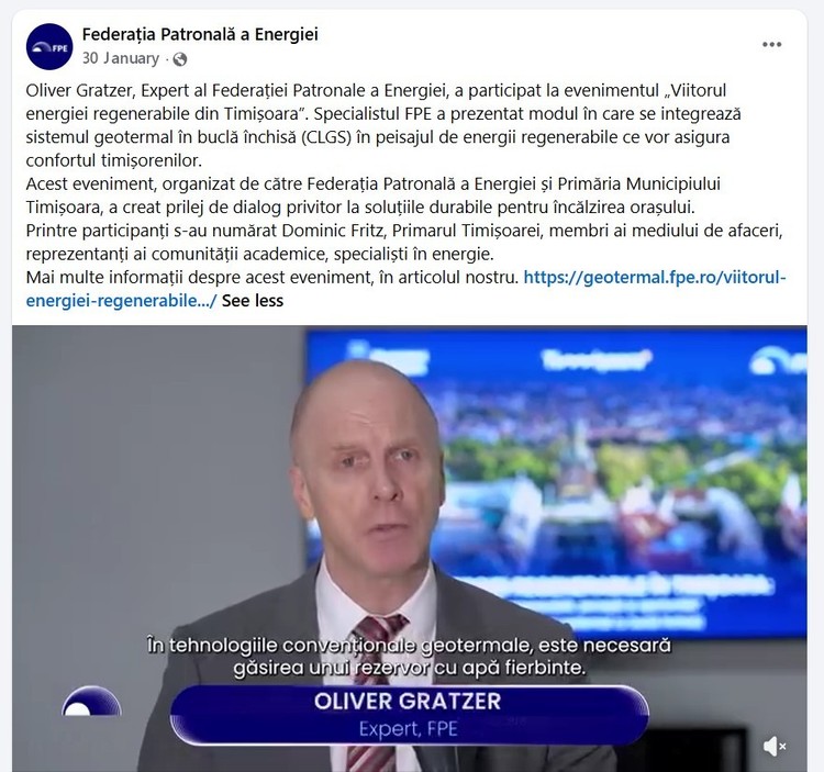 OMV Petrom face un pas înainte în proiectul de încălzire geotermală a Timișoarei, cu tehnologia dezvoltată de un start-up finanțat și de grupul-mamă omonim din Austria