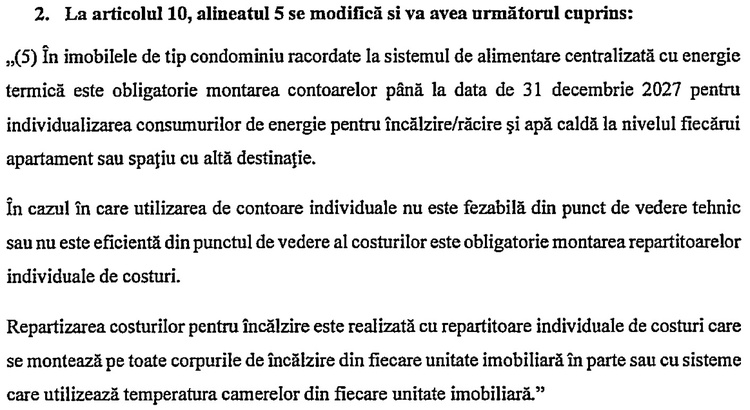 DOCUMENT Obligația montării repartitoarelor în apartament: Amânarea cu încă un an, rediscutată în Parlament cu susținerea Guvernului