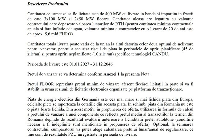 DOCUMENTE Cu reactorul 1 oprit și cu spectrul stopării și a celui de-al doilea, Nuclearelectrica a lansat licitație de vânzare de energie în avans pe 20 de ani. La ce preț minim