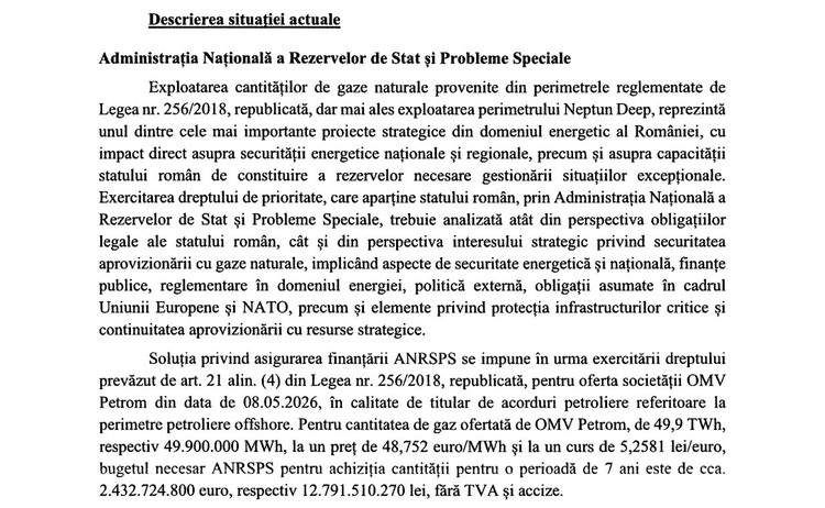 ULTIMA ORĂ Primul client industrial din România care a cumpărat de la OMV Petrom gaze naturale în avans din viitoare producție a Neptun Deep, care va demara anul viitor DOCUMENT