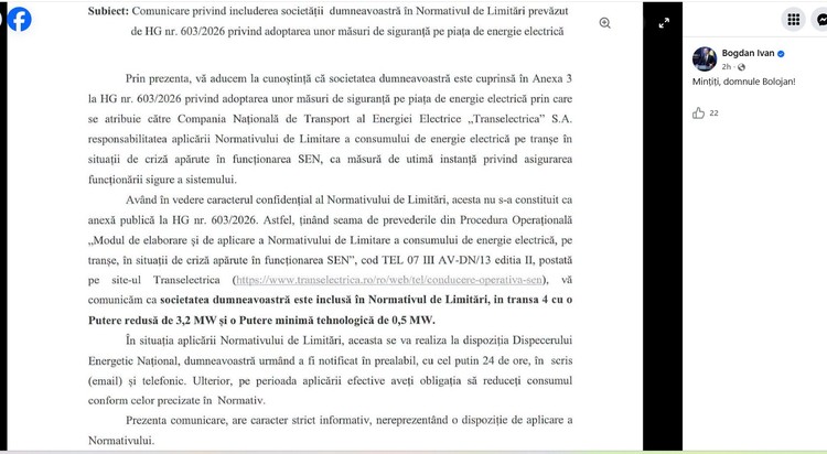 VIDEO Dispută în energie. Ministerul dezminte afirmația fostului ministru PSD de resort că ar fi fost trimise notificări de limitare a consumului marilor consumatori industriali