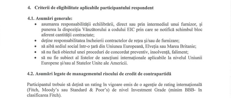 DOCUMENTE Licitații majore de vânzare de energie pe 20 de ani anulate: Nuclearelectrica a vrut cumpărători cu rating investment grade și garanție inițială pe cel puțin 10 ani